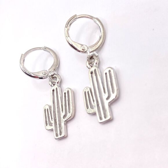 Women’s Silver cactus dangle huggie earrings - Picture 1 of 2